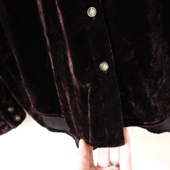 Anthropologie Maeve Karina Wine Luxe Velvet Button Down Blouse 8 NYE Holiday - Picture 2 of 8